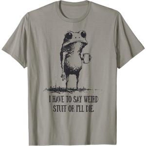 I Have to Say Weird Stuff Or I'll Die Funny Frog Meme Retro T-Shirt (Gray, XL)