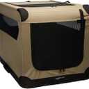 Amazon Basics Portable Folding Soft Dog Crate, Double Door, Collapsible Travel Kennel, Easy to Assemble, Medium, 29.92" x 21.3" x 21.3", Tan