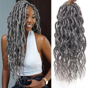 Faux Locs Crochet Hair 18Inch Goddess Locs, 6Packs Grey Locs Crochet Hair Soft Locs Curly Ends Dreadlock Crochet Locs Synthetic Crochet Braids (51#, 18'')
