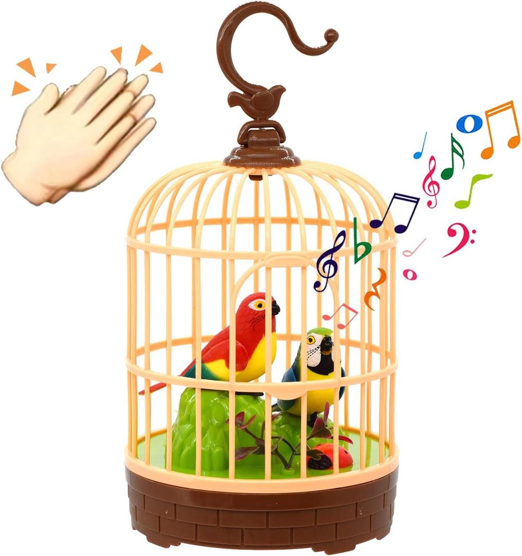 HWD Voice-Activated Induction Birds Birdcage Toy, Talking Chirping Fluttering Parrot Birds Toys Gifts for Baby Toddler Kids Children (A) (Red)