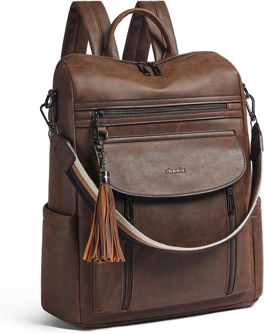 Shrrie Laptop Backpack for Women 15.6 inch,Travel Leather Backpack Purse Nurse Teacher Carry on Backpack Computer Bag,Professional Water-Resistant College Business Work Casual Daypack,Brown (Crazy Horse Brown01)