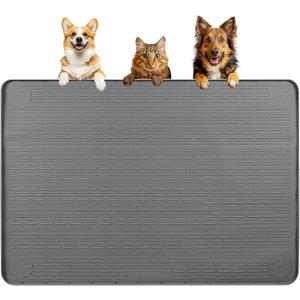 Dog Food Mat, Extra Large 40" x 28" Silicone Pet Feeding Mat with Raised Edge Pet Placemat for Small, Medium, and Large Pets Non-Slip, Easy to Clean (Dark Grey)