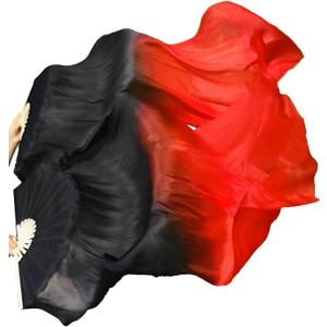 KIKIGOAL 1 Pair Women Faux Silk Belly Dance Fan Veil,Handmade Silk Dance Fan,Bamboo Long Veils For Dancing Performances