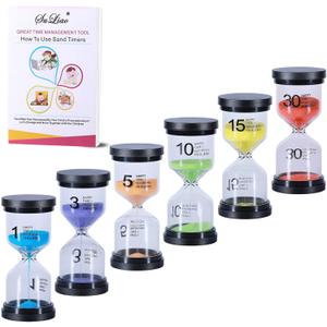 Hourglass Sand Timers 1/3/5/10/15/30 Minutes, Colorful Sand Clock for Kids, Mini Plastic Sand Watch for Games Classroom, Small Glass Sandglass Timer Set (Pack of 6) (Blue/Purple/Orange/Green/Yellow/Red)