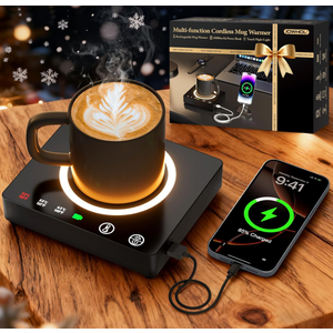 Mug Warmer, Cordless 180 Min Battery Life, 10000mAh Portable Charger, Wireless Coffee Cup Warmer for Desk, 3 Temp Settings, Smart Candle Heat Plate for Home, Office, Travel, Camping & Gifts for Men