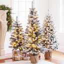 Cinnvoice 3 Pack Pre-lit Christmas Trees with Lights,Fully Flocked Snow