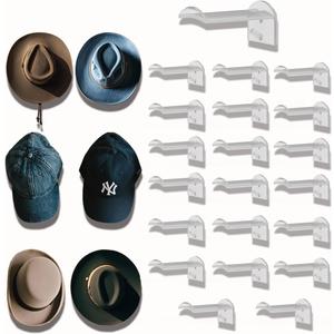 3 Inch Adhesive Hat Hooks for Wall(20-Pack), Cowboy Hat Rack, Strong Hold Hat Hangers, No Drilling, Hat Holder Organizer for Walt, Door, Closet