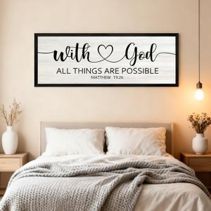 With God All Things are Possible Inspirational Framed Wall Art, 40''15'' Positive Religious Rustic Bible Verse for Christian God Jesus Christ Prayer, Horizontal Holy Catholic Scripture Decor Black