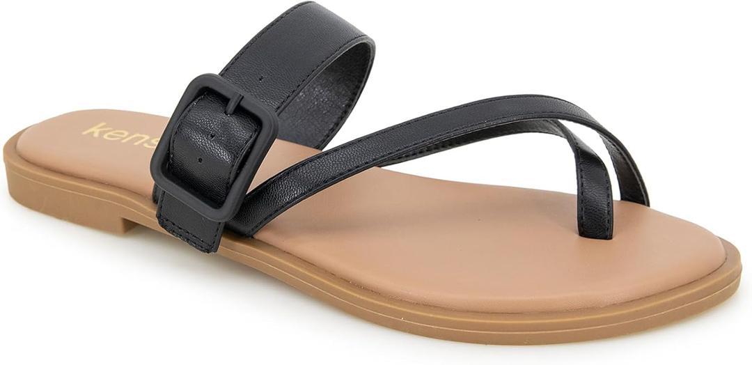 Kensie Women's Mandi Flat Sandal (Size 9.5, Black)
