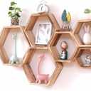 WONFUlity Hexagon Floating Shelves Honeycomb Shelves Wall Mounted Wood Farmhouse Storage Wall Shelf for Bathroom, Kitchen, Bedroom, Living Room,Driftwood Finish Decor