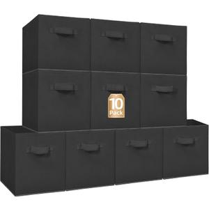 STORAGE MANIAC Storage Cubes, 11 Inch Collapsible Storage Bins with Handles, 10 Pack Fabric Foldable Bins for Organization, Durable Storage Bins for Closet, Shelves, Offices, Toys, 10-Pack Black