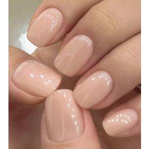Artquee Press on Nails Short Soft Nude Square False Tips Glossy Reusable Fake Stick on Nails Kit for Women - 30 PCS 15 Sizes