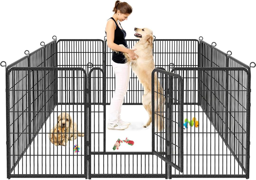 Jhsomdr Dog Playpen, 32inch 10 Panels Outdoor Dog Fence Indoor Dog Pen Anti-Rust Pet Puppy Pen Dog Exercise Pen with Lock for Medium Small Dogs, Portable Pet Fence for Yard RV Camping