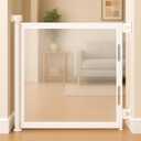 Retractable Baby Gate  35" Tall, 55" Wide Mesh Safety Gate for Dogs & Babies, Indoor/Outdoor Use for Stairs, Doorways, Hallways, Deck & Porch  Easy One-Handed Wall Mount Design (White)