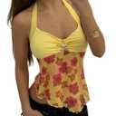 Women Y2k Lace Halter Tank Top Sexy Tie Back Cami Top See Through Backless Camisole Going Out Streetwear(B02 Yellow,s) (Yellow, S)