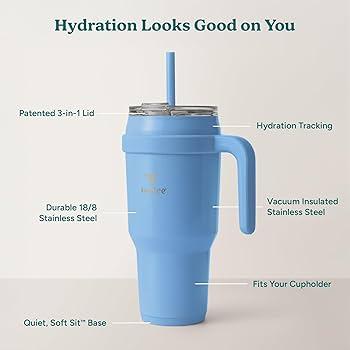 REDUCE Cold1 40 oz Tumbler with Handle - Vacuum Insulated Stainless Steel Water Bottle for Home, Office or Car, Reusable Mug with Straw or Leakproof Flip Lid, Keeps Drinks Cold All Day