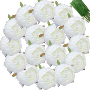 FagusHome 25 Pcs Silk Peony Artificial Flower Heads 4 inch Fake Peony Flowers Heads with Stems Artificial Peony Flower Heads in Bulk Wholesale for Wedding Home Decor (Off White)