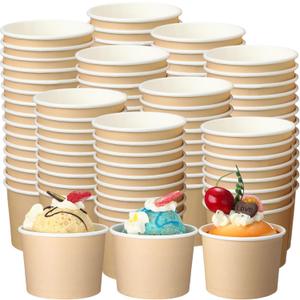Honeydak 200 Pack Beige Kraft Ice Cream Cups Bulk 5 oz Small Disposable Treat Paper Cups Dessert Yogurt Bowls Snacks Sundae Yogurt Container for Summer Ice Cream Wedding Birthday Party Supplies