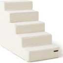 Lesure Dog Stairs for Small Dogs and Cats Foldable Pet Steps for High Beds and Couch with CertiPUR-US Certified Foam and Non-Slip Bottom, Beige, 5 Steps