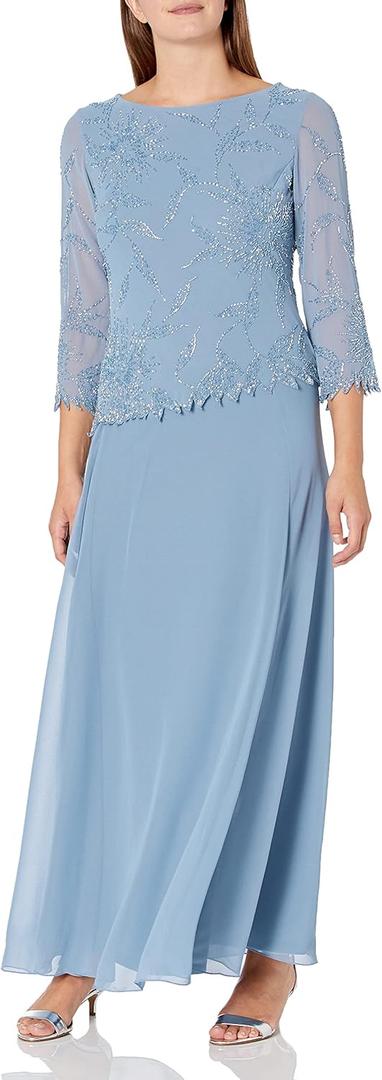 J Kara Womens J Kara Women's 3/4 Sleeve Beaded Dress (18)