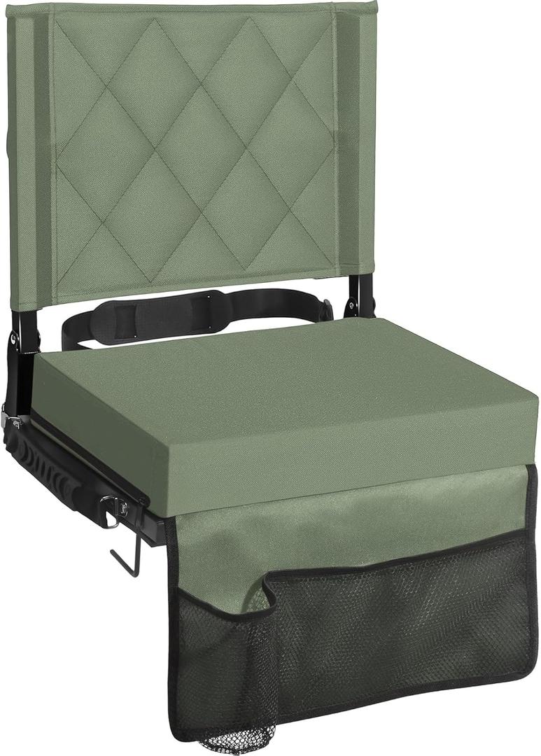 Sheenive Green Stadium Seats for Bleachers with Back Support, Padded Soft Comfy Backs and Cushion, Wide, Portable Folding Comfort Chair with Shoulder Strap, Perfect for Sports Events