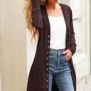 Halife Womens Long Sleeve Cardigans Lightweight Ribbed Neckline Soft Knit Cardigan Sweater with Buttons (Large, Brown)