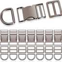 Zeyune 32 Pack Metal Buckles for Straps Dog Collar, 8 Pcs Side Release Buckle 8 Pcs D Rings 16 Pcs Tri Glide Slides Buckles