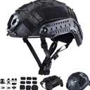 ActionUnion Tactical Airsoft Paintball Fast Helmet with Cover PJ Type Adjustable Protective NVG Mount forMulticam Military Sports Hunting Shooting (Black-CP)