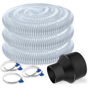 POWERTEC 2-1/2" x 20' PVC Dust Collection Hose for Dust Collector for Woodworking and Shop Vacuum w/ 2-1/2 Inch Key Hose Clamp & 4-Inch Hose to 2-1/2 Inch Hose Cone (70144+70127+70136)