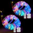 LED Rope Lights Battery Operated String Lights-40Ft 120 LEDs 8 Modes Outdoor Waterproof Fairy Lights Dimmable/Timer with Remote for Camping Party Garden Holiday Decoration (Multi-Colored 2 Pack)