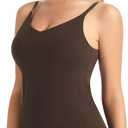 THE GYM PEOPLE Women's Longline V Neck Sports Bra with Removable Pads Adjustable Spaghetti Strap Yoga Workout Cami Tank Tops (Medium, Brown)