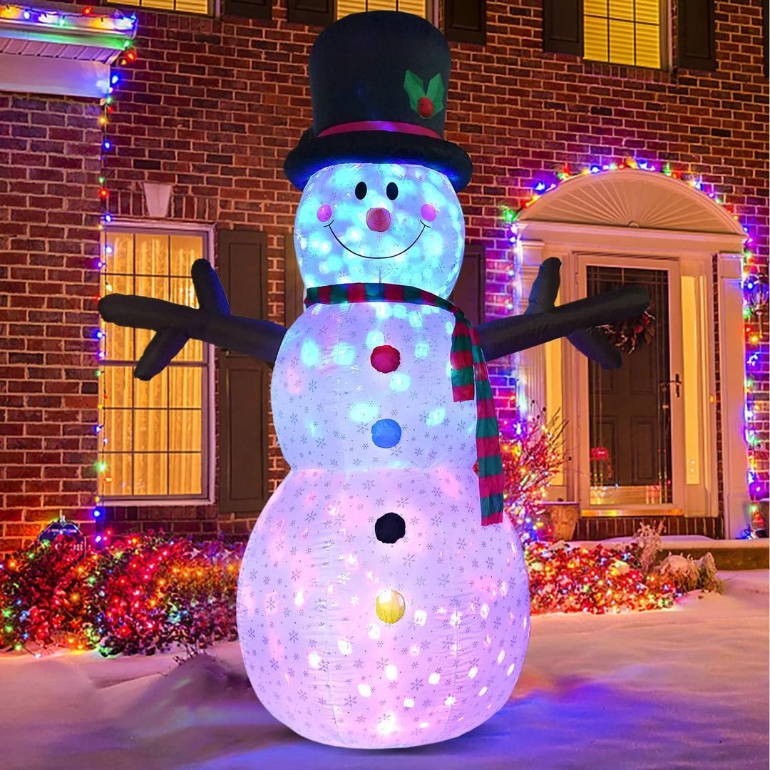 DearHouse 8 FT Inflatable Christmas Snowman, 7 Color Rotating Changing Led Lights Xmas Holiday Blow Up Family Party Decoration Yard Lawn Indoor Outdoor Inflatables