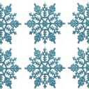 Kipokalor Turquoise plastic Snowflake Ornaments 24pcs tiny Sparkling Iridescent Glitter Snowflake Ornaments on String Hanger for Decorating,Chirstmass tree,Crafting and Embellishing (3inch, Turquoise)