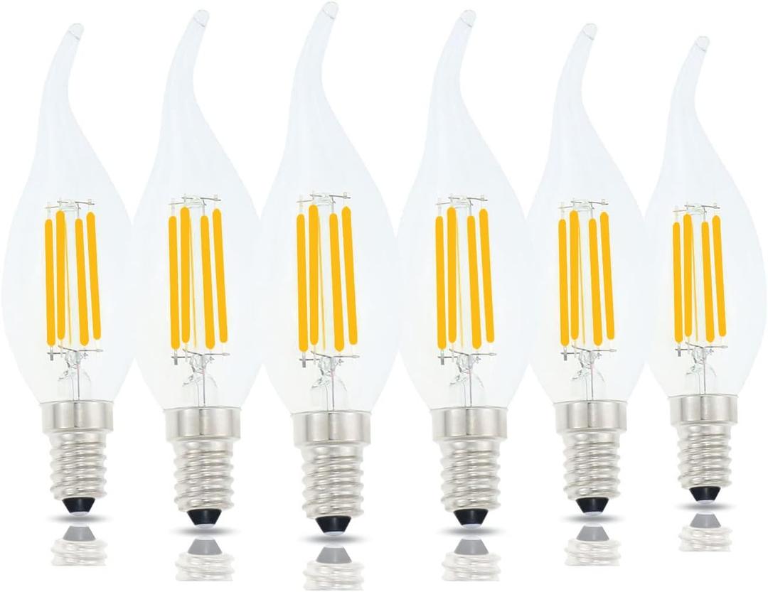 E14 LED Bulb European Base 4W LED Chandelier Light Bulbs Dimmable 40W Equivalent,Flame Tip Candelabra LED Bulbs,110V 2700K Warm White,6 Pack