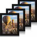 iRahmen 8x10 Picture Frame Set of 4, High Definition Glass Black Picture Frame, 8 x 10 Wood Rustic Photo Frames for Horizontal or Vertical Table Top and Wall Mounting