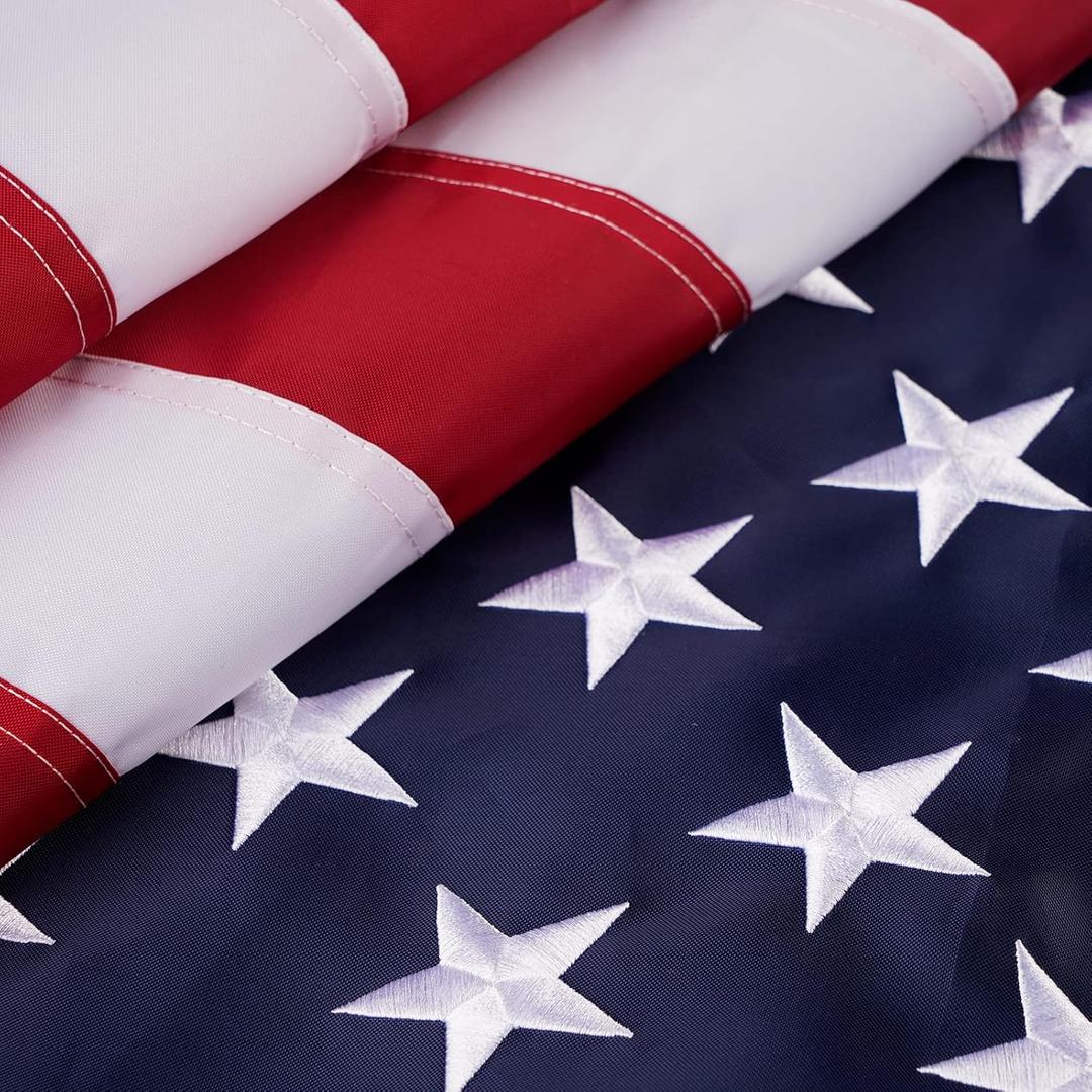 SYII American Flag 5x8 Ft Outdoor, Heavy Duty Polyester US Flags with Embroidered Stars, Sewn Stripes, and 3 Brass Grommets, All Weather America Flags for Outside High Wind