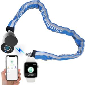 Fingerprint Bike Chain Lock, Heavy Duty Bluetooth Bike Lock Waterproof Biometric Keyless Anti-Theft Lock with 3.3 Feet Long Chain Lock for eBike Scooter Gate Ski Snowboard