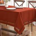MIULEE Burnt Orange Thick Polyester Linen Rectangle Tablecloth with Decorative Cutouts Waterproof Stain Resistant Table Cloth Spring Boho Fall Table Cover for Dining Party Wedding, 84 x 55 inch (Terracotta)