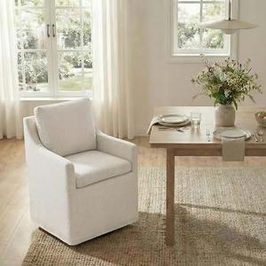 KISLOT Upholstered Dining Chairs Set of 1 with Washable Cover, Light Grey | Modern Rolling Dining Room Chairs with Casters, Easy Assembly, Linen Look Fabric, Padded Kitchen Accent Chairs