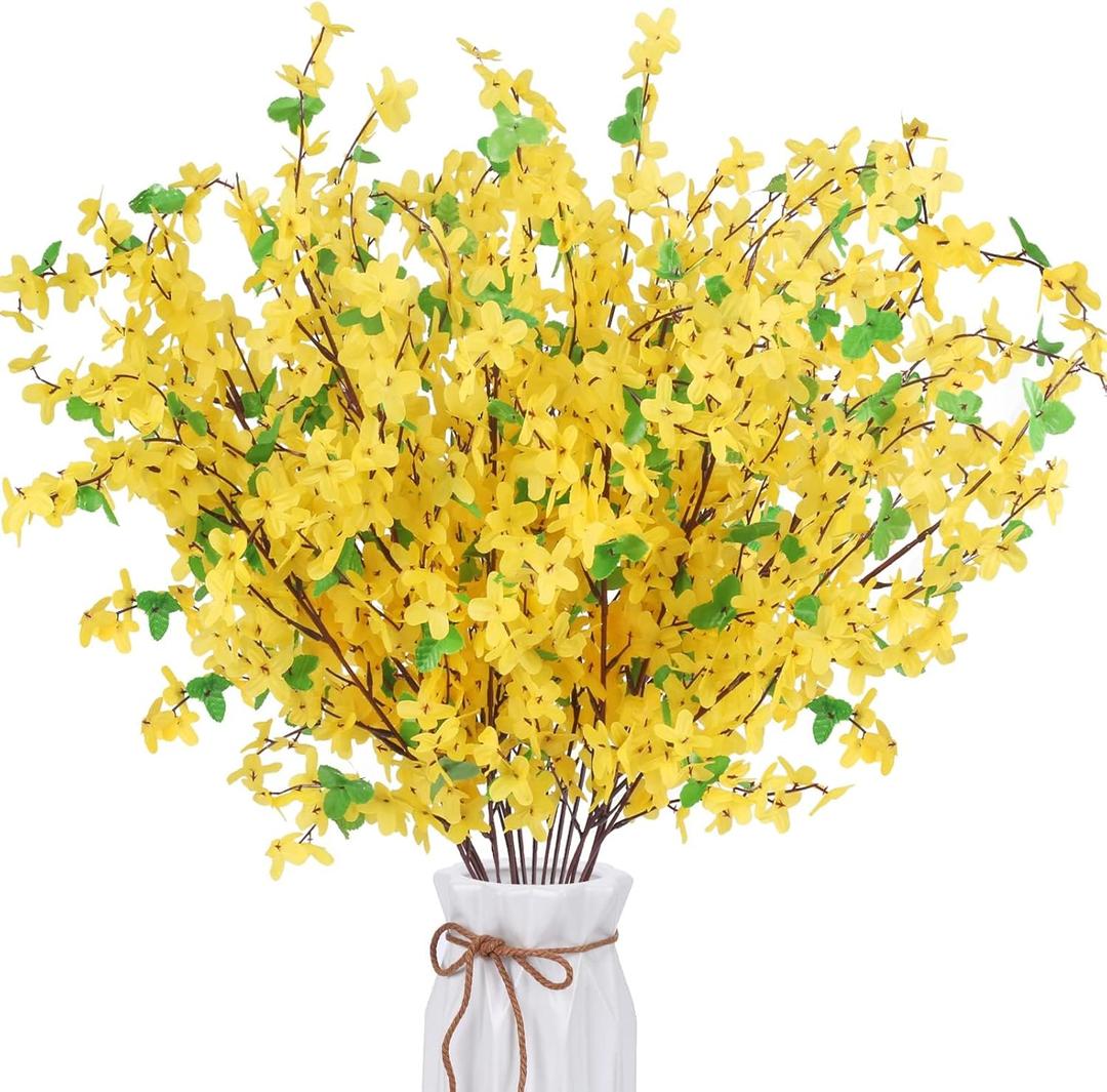 16Pcs Artificial Forsythia Branches: 23.6" Silk Yellow Flowers Faux Forsythia Branches Fake Spring Flowers Artificial for Decoration Wedding Office Home Party Dining Table Vase Indoor Outdoor