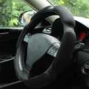 Steering Wheel Cover -Odorless, Cooler Hands in Summer, Warmer Hands in Winter (Black)