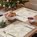 JINCHAN Linen Floral Placemats Set of 4 Cloth Table Mats Rustic Cottagecore Botanical Outdoor Seasonal for Kitchen Dining Table Decor Non-Slip Washable Tablemats 13x19 Inch Green