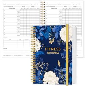 Fitness Journal for Women & Men,A5 Workout Journal/Planner Daily Exercise Log Book to Weight Loss, Gym, Muscle Gain, Bodybuilding Progress, 5.8"x8.3", Blue Leaf Flower