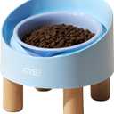 MS!MAKE SURE Cat Bowls, Adjustable Elevated Ceramic Cat Bowls with Anti-Slip Rubber Pad, Splash Guard, Lead & Cadmium Free, Whisker Friendly, for Puppies & Cats - 5.1" Wide, 295ML (10 oz), Blue (Spring Rolls-Blue)