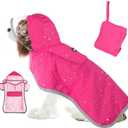 SlowTon Dog Raincoat, Adjustable Dog Rain Jacket Clear Hooded Double Layer, Waterproof Poncho with Reflective Strip Straps and Storage Pocket for Small Medium Large Dogs Puppies(FU M)
