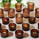 20pcs Assorted Votive Candle Holders for Tea Light Candles, Amber Glass Tea Light Candle Holders Set, Decorative Ribbed Tealight Holder for Wedding Table Decor, Dining Room, Valentine's Day, Birthday