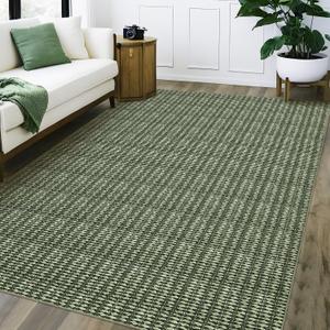 Washable Rug 9x12 Area Rug Soft Non Slip Living Room Rug Modern Braided Printed Rug Low Pile Farmhouse Rug Indoor Solid Woven Print Foldable Thin Accent Carpet for Bedroom Dorm Office Green
