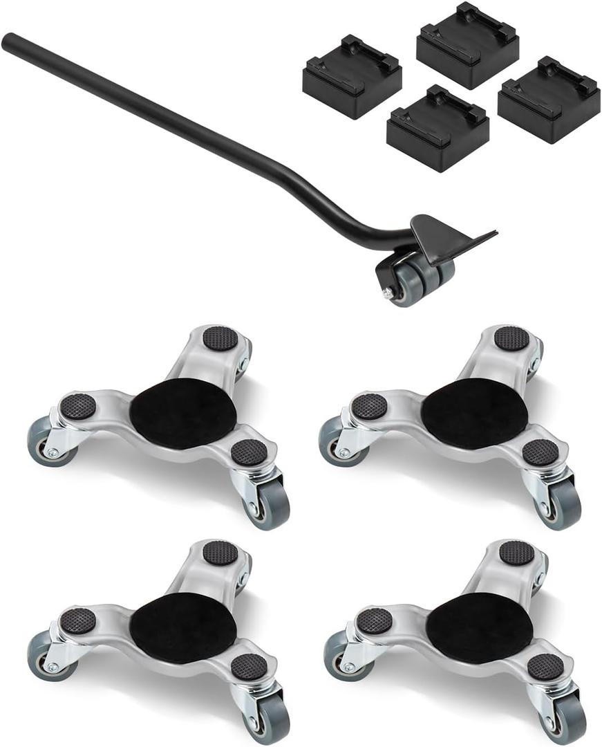 VEVOR Furniture Dolly, 4 Pack 6-Inch Steel Tri-Dolly with 360 PP Swivel Wheels and Non-Slip Cap, 3 Wheels Furniture Lift Mover Tool Set for Moving Heavy Furniture Refrigerator Sofa