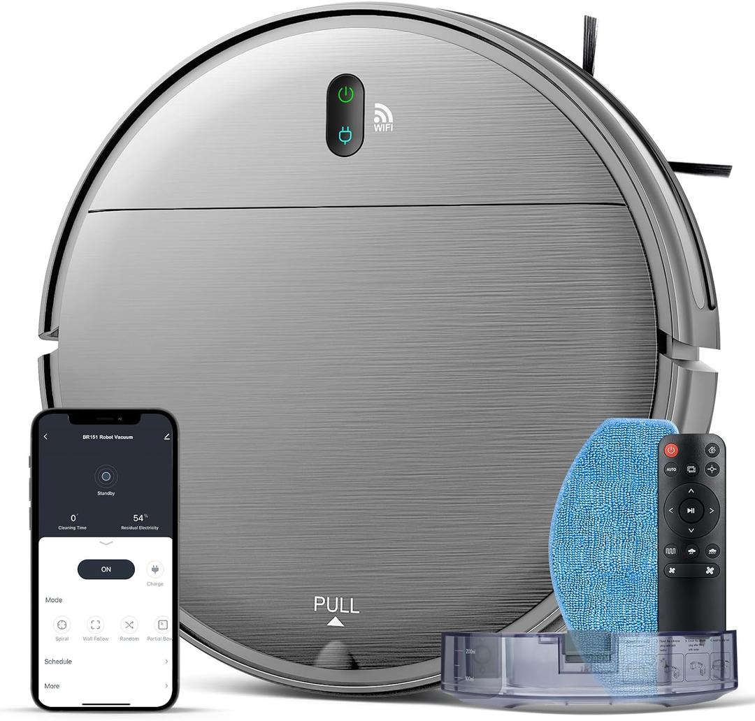 Robot Vacuum and Mop Combo, 2 in 1 Mopping Robot Vacuum Cleaner with Schedule, Wi-Fi/Voice/App, Strong Suction, Easy of Use, Self-Charging Robotic Vacuum, Slim, Ideal for Hard Floor, Pet Hair, Carpet (Gray)