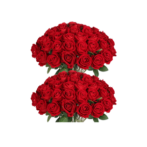 50 PCS Fake Red Roses, Artificial Red Flowers Bulk Realistic Silk Faux Rose with Stems for Wedding Decoration Anniversary Bridal Bouquet DIY Floral Arrangement Romantic Home Decor Gifts